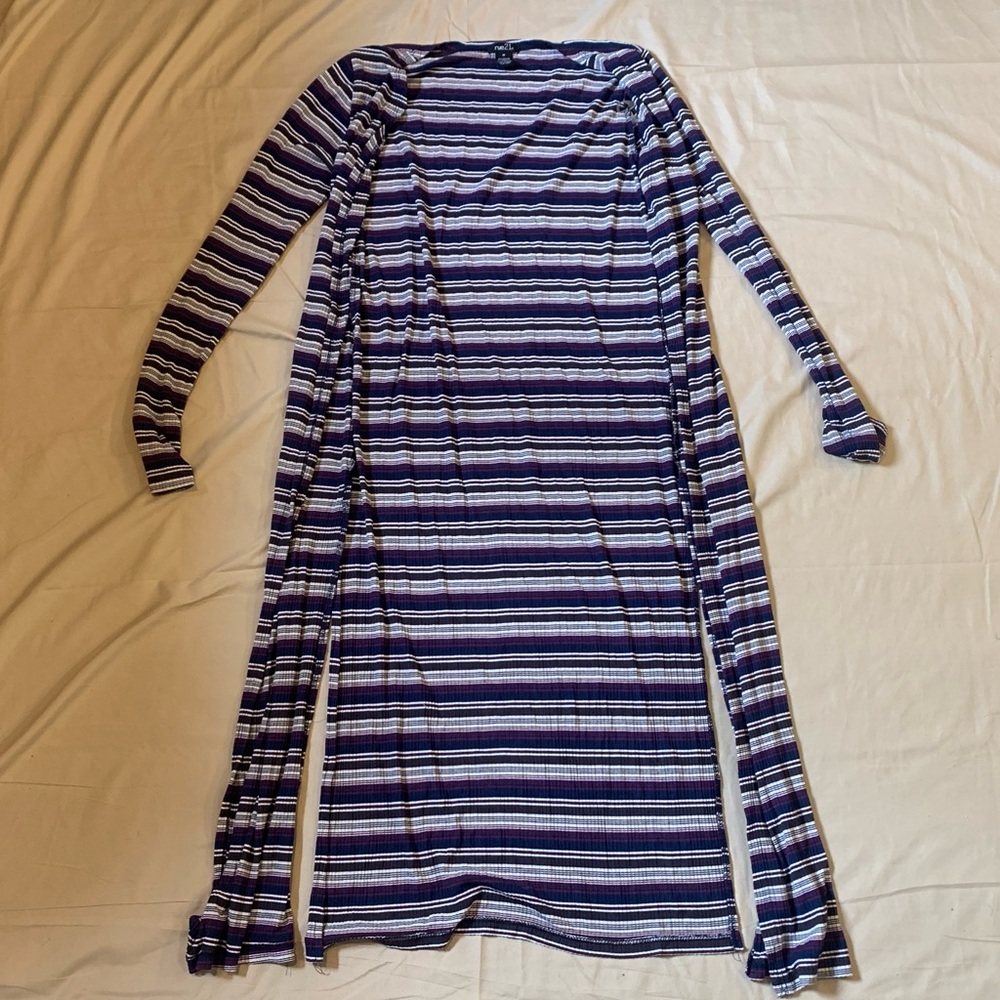 Rue21 Blue and Purple Long Sleeve Crew Neck Sheath Cardigan